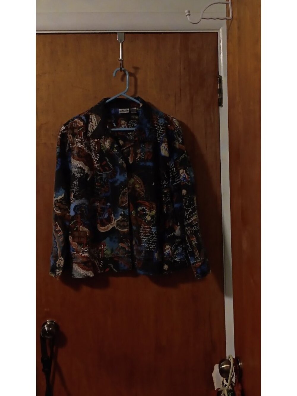 Chico's Multicolor Art Pattern Woven Linen Cotton Collared Button-Up Blouse 3